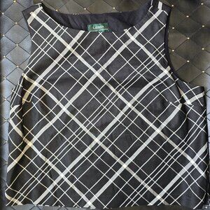 Ralph Lauren vintage black plaid 100% silk sleeveless top lined in 100g cotton